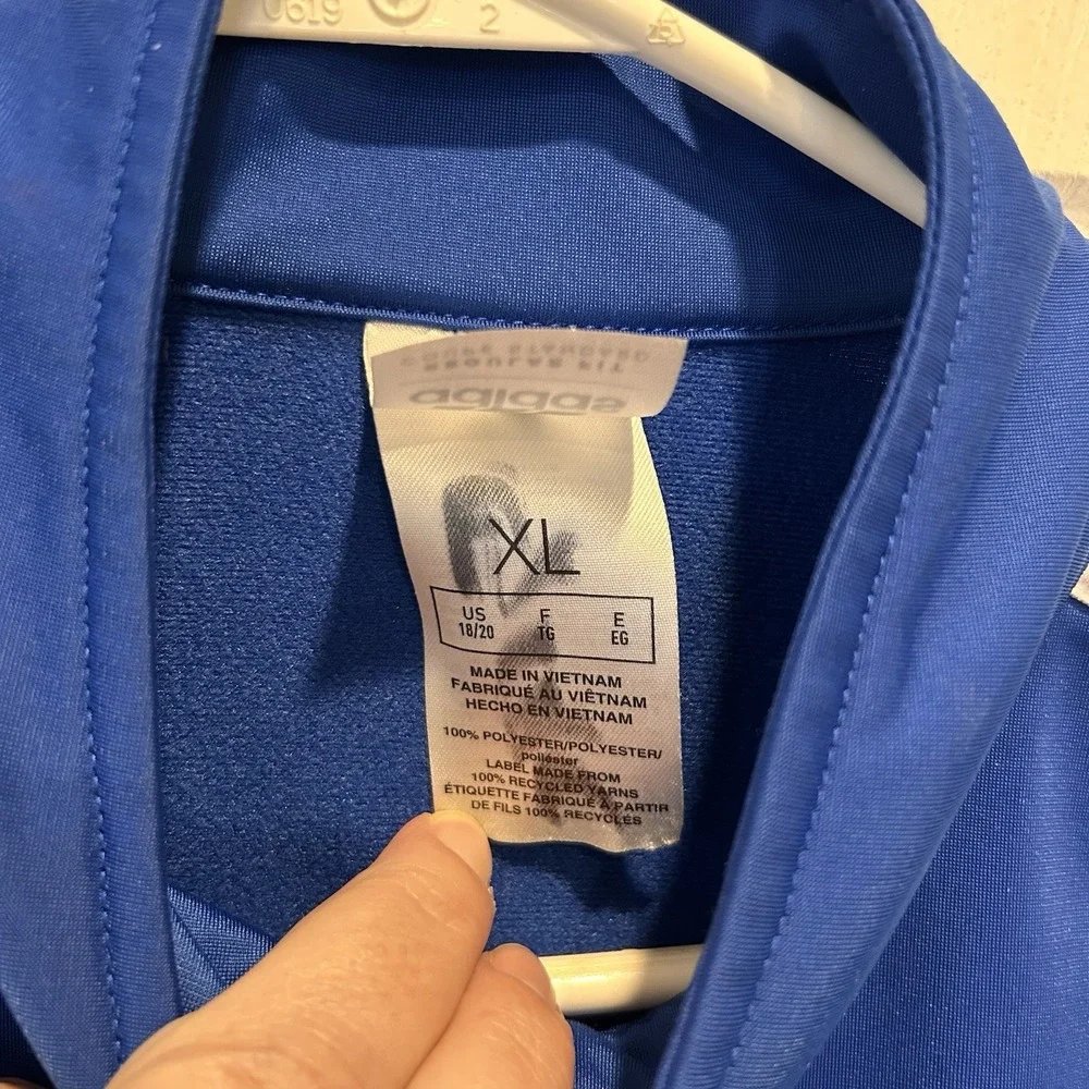Kids Adidas Track Jacket Blue White Logo Full‎ Zip Athletic Size XL Soccer